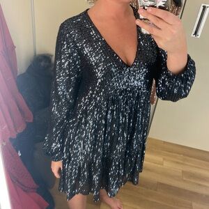 Black Sequin V-Neck Dress